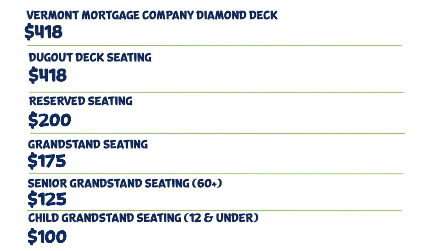 Season Ticket Seating and Pricing